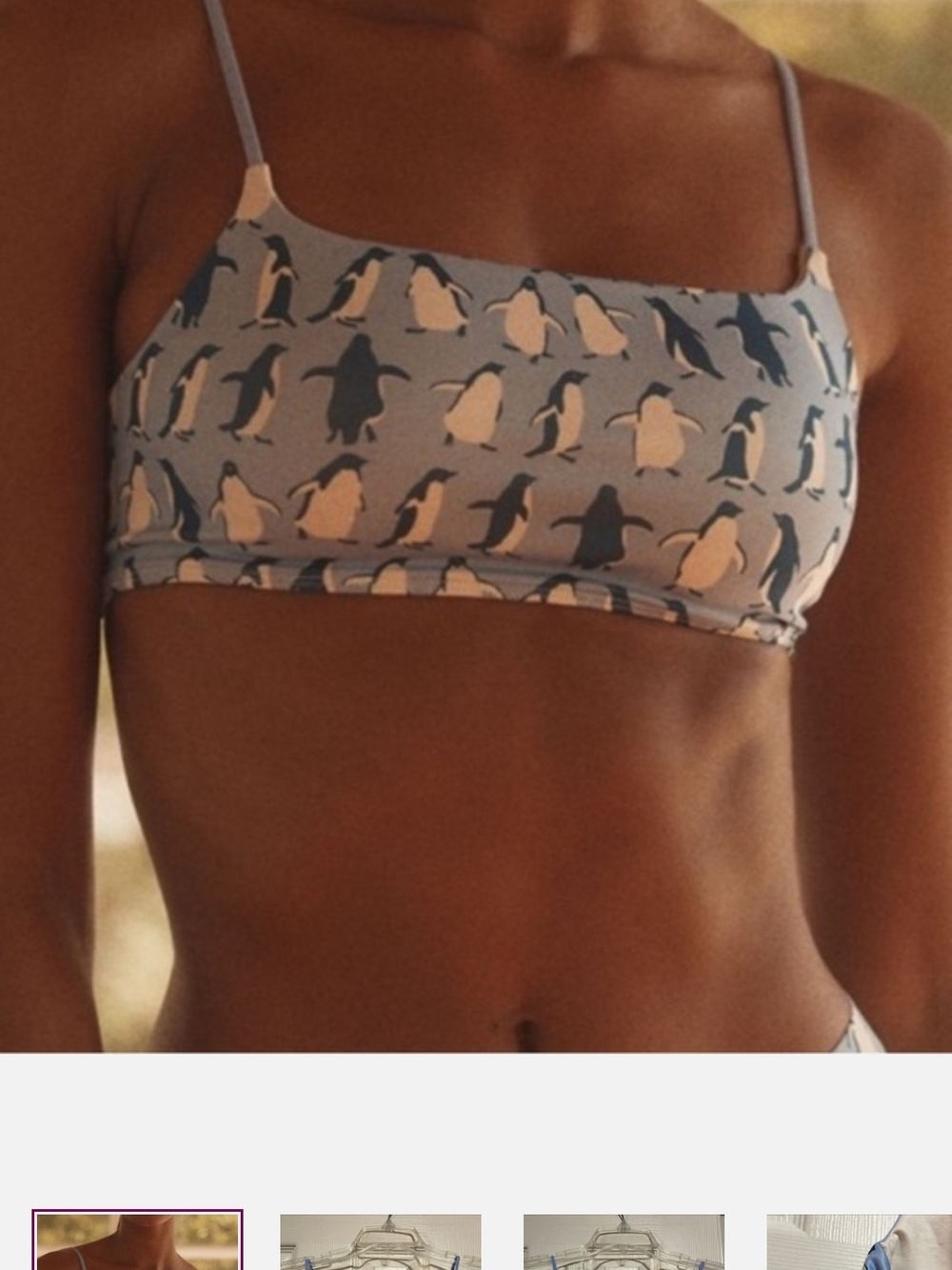 Anthropologie Blue Penguin Print Bralette & High-Waist Brief Set - Picture 4 of 8